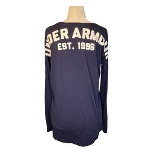 Under Armour Spirit Jersey Navy Blue White Graphic Print V-Neck Long Sleeve M